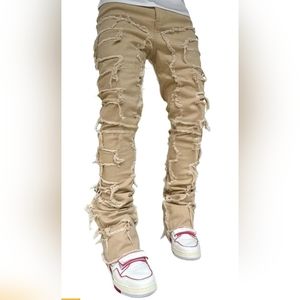 COOLMONAR Men's Ripped Distressed Destroyed Slim Fit Straight Leg Denim Jeans